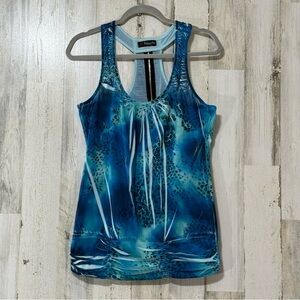 Y2K Ocean Blue Patterned Tank Top Zipper Opening Back